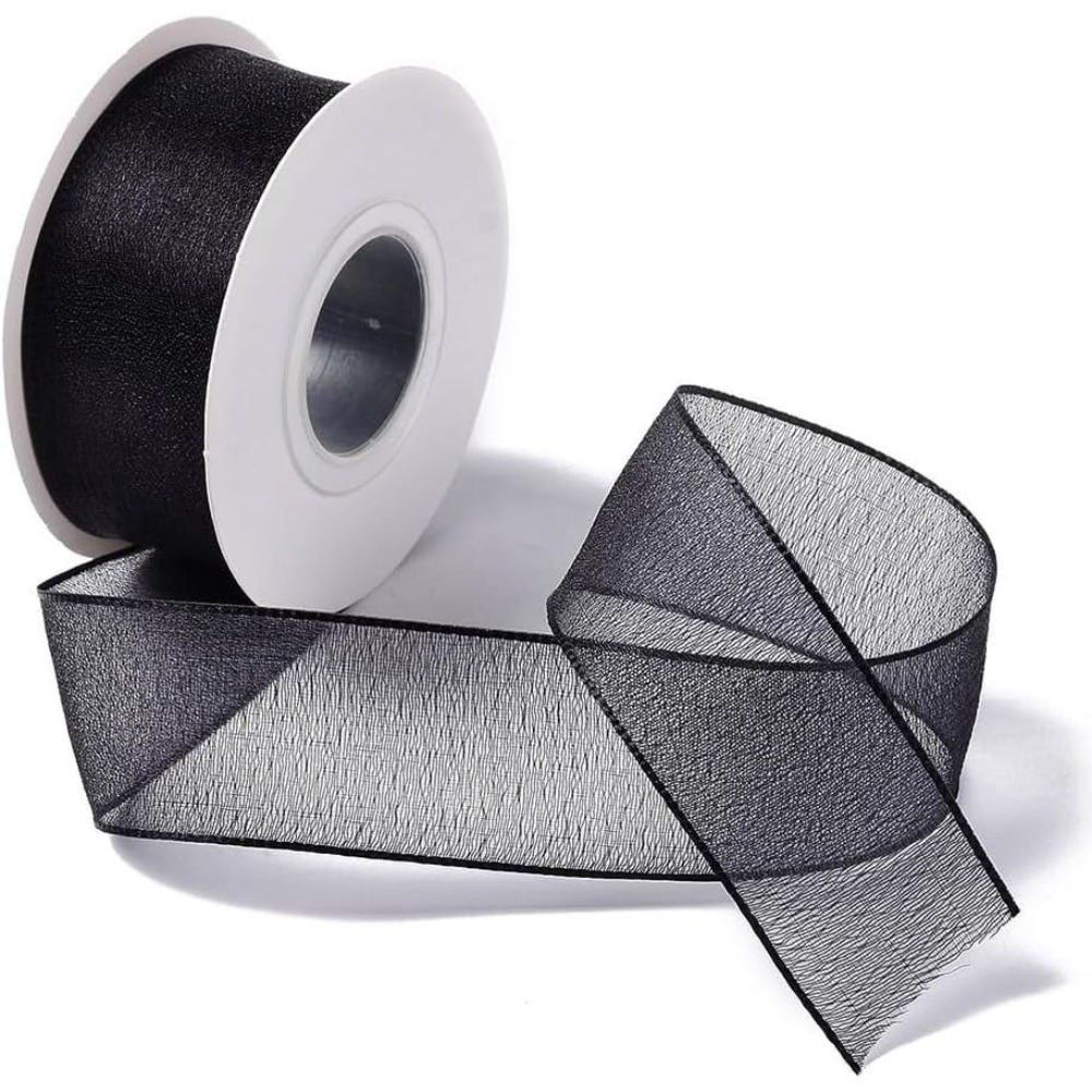 Organza Ribbon Spool - Черная органзовая лента шириной 1 дюйм,