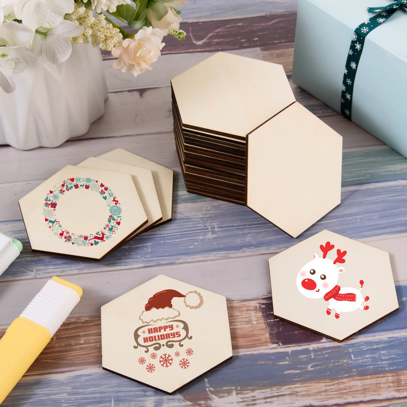 Christmas Craft Embellishment - Деревянные шестигранные заготовки толщиной 5 см,