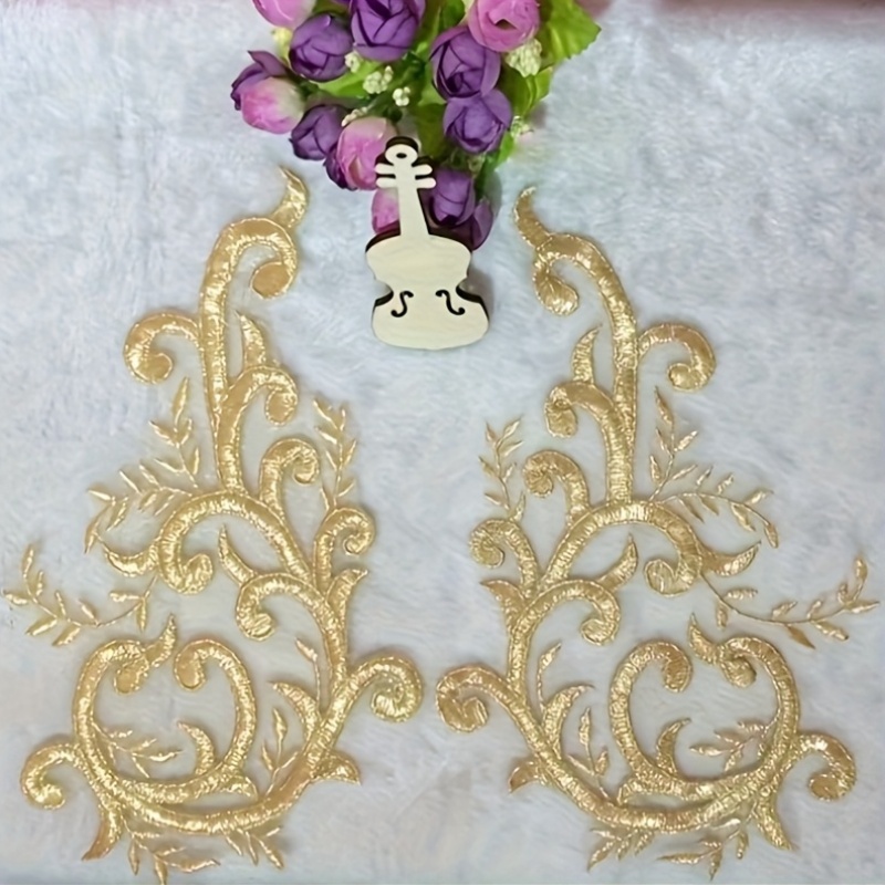 Applique Patch Flower - 2 пары золотых кружевных аппликаций в